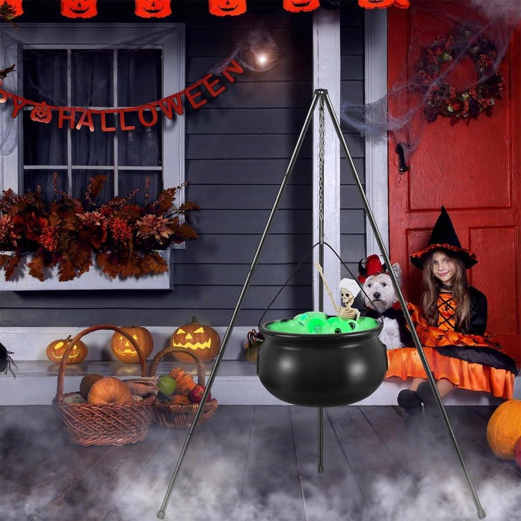 2025 Halloween Witch Cauldron With Tripod Eyeball Light Strings And Skeleton Halloween Cauldron Decoration For Home And Porch