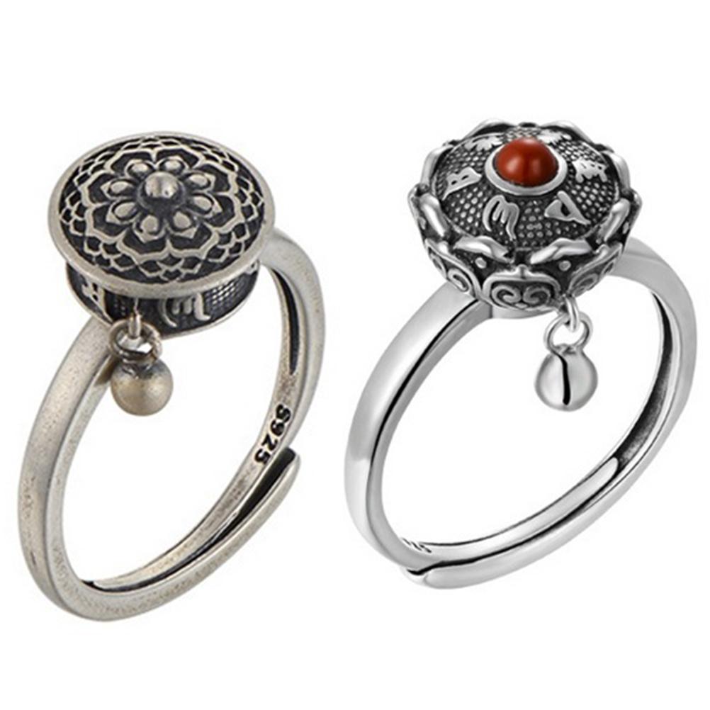 2 Pcs Tibetan Buddhist Rotating Rings with OM Prayer Wheel Brass Lotus Mantra Ring Lucky Finger Rings