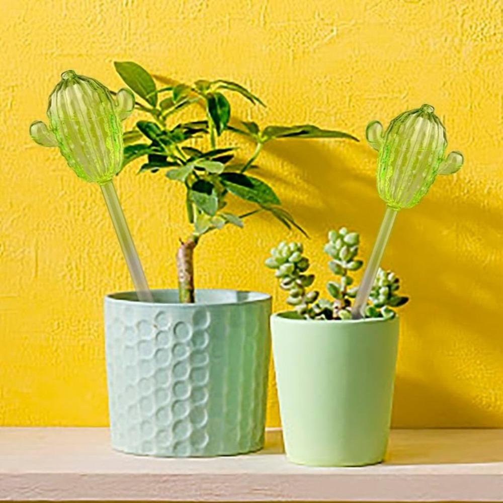 2pcs Self Watering Globes Cactus Shape Glass Plant Watering Globes Self Watering Planter Insert Cacti Plant Watering Devices Automatic Plant