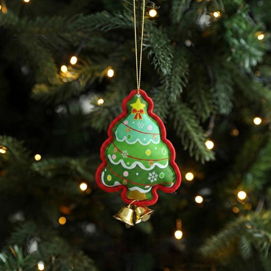 Holiday Hanging Decorations Christmas Santa Gingerbread Keychain, Cute Stuffed Tree Ornament with Festive Decor Metal Bell, Fireplace