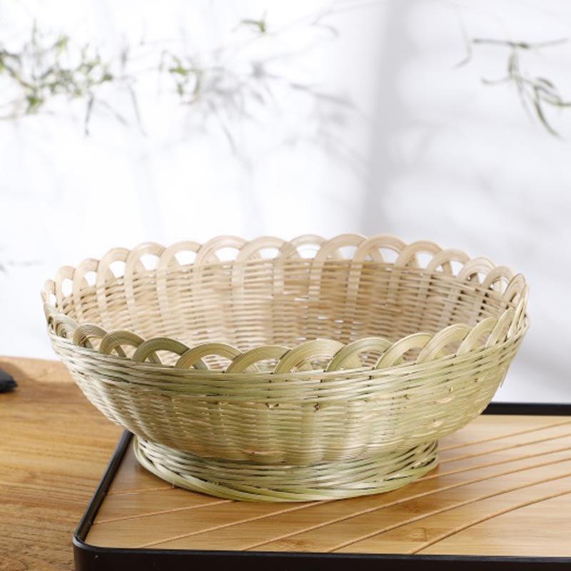 Large Bamboo Rattan High-Foot Steamed Bun & Snack Basket - Finely Woven, Multi-Purpose Household Kitchen Fruit & Vegetable Wash Basket, Round Design