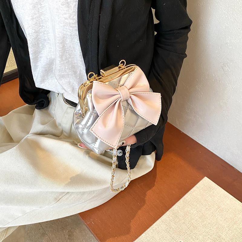 Bow Decoration Solid Color Children Single Shoulder Chain Leather Bag Shoulder