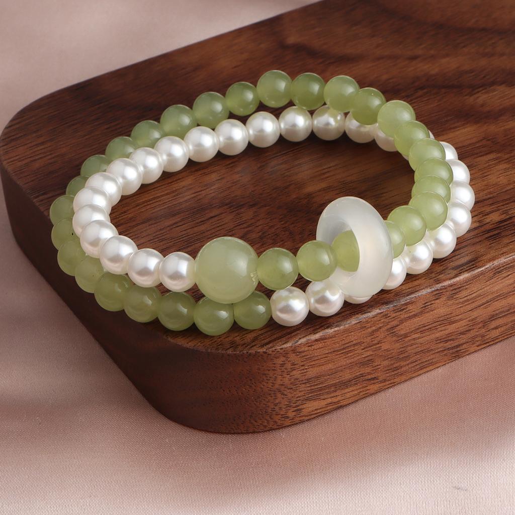 Armband Shijia Perle Topas Aquamarin Grüner Jade Laufender Ring Doppelkreis Kristallarmband Einfach, Klein und Frisch