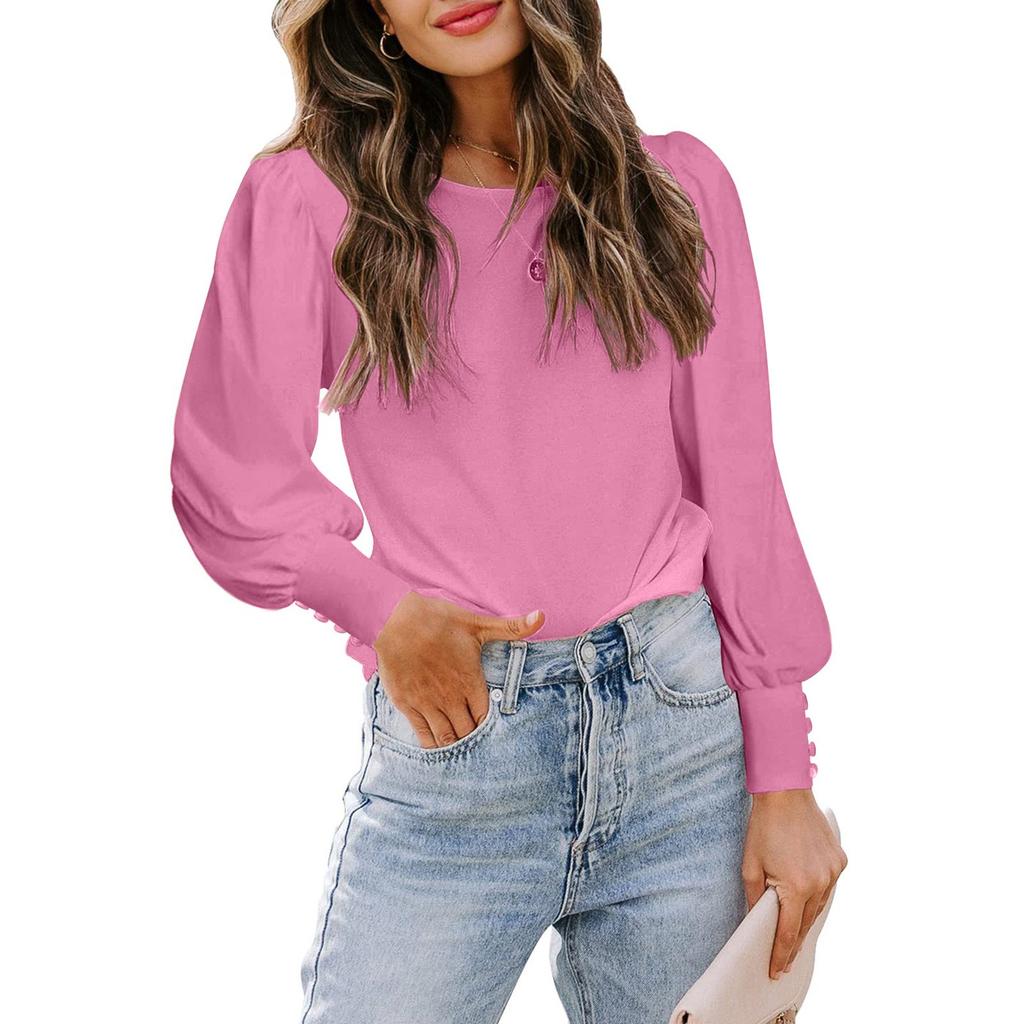 Women's Fashion Temperament Puffed Sleeves Round Neck Loose Casual Top