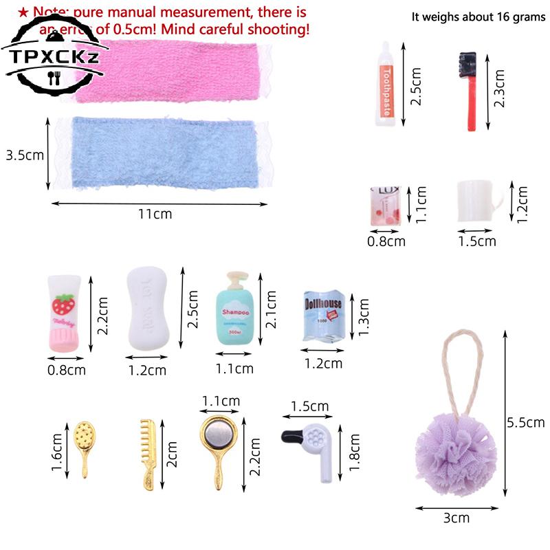 Dollhouse Miniature Practical Bathroom Scene Decoration Hair Dryer Mirror Model Kits Doll Mini Bathroom Dressing Tool Accessory