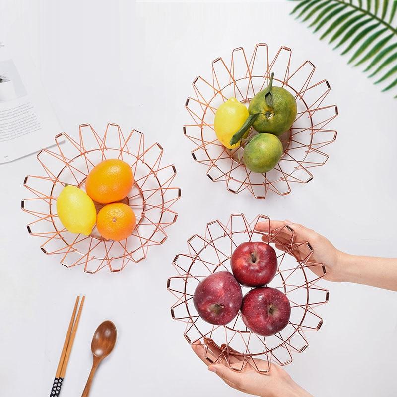 Foldable Fruit Bowl Large Capacity Foldable Creative Fruit Basket Scalable Iron Wire Basket Desktop Storage Hollow Basket