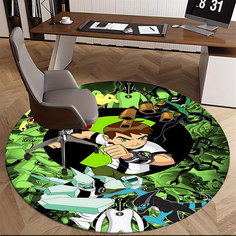 1pc Ben 10 Alien Force Round Carpet - Anime Design Office Chair Mat, Non-Slip Rug for Home Decor, Living Room, Bedroom, Game Room