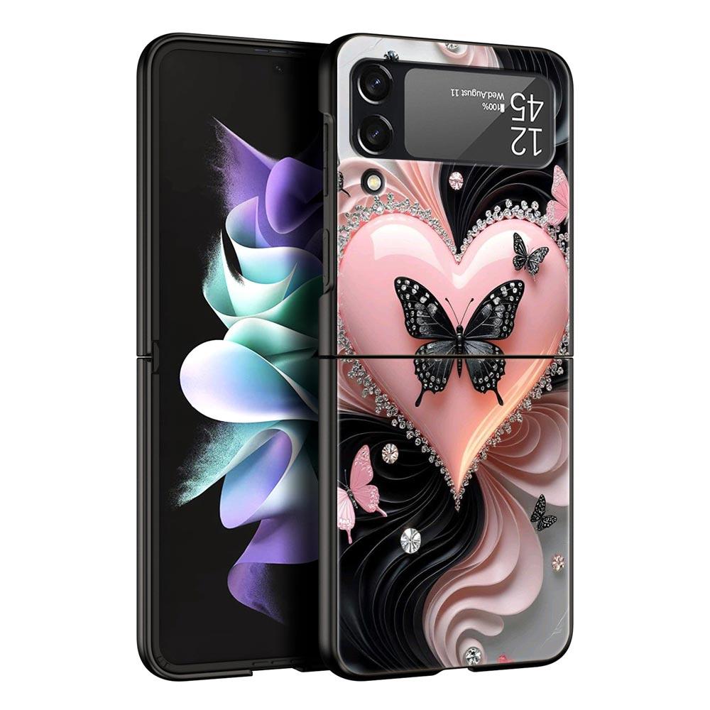 Colored Love Heart Printed Hard PC Phone Case For Samsung Galaxy Z Flip 7 6 5 4 Black Cover For Galaxy Z Flip 3 Foldable Fundas