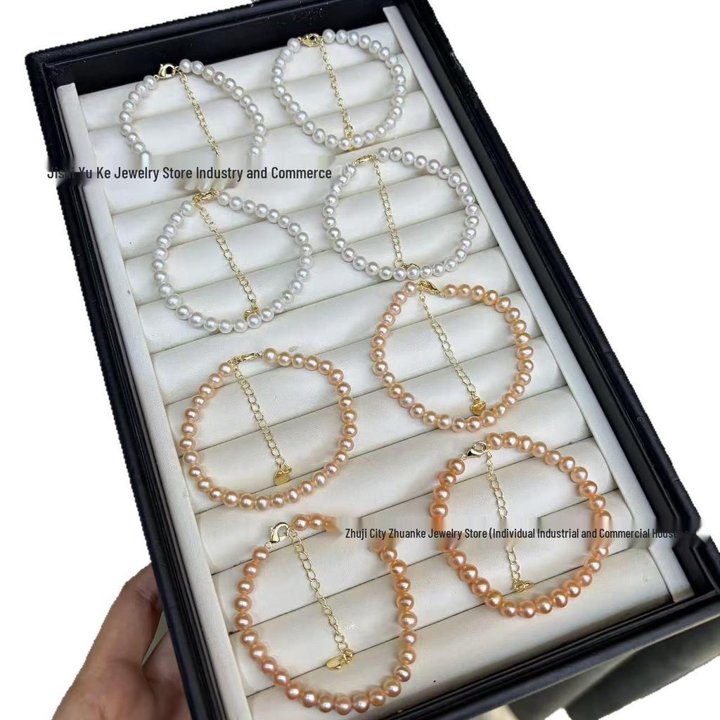 Zhuji Süßwasserperlenarmband - 5-6mm, Natürliche Farben, Hoher Glanz, Drei Farboptionen, Schlichtes Design für Damen.