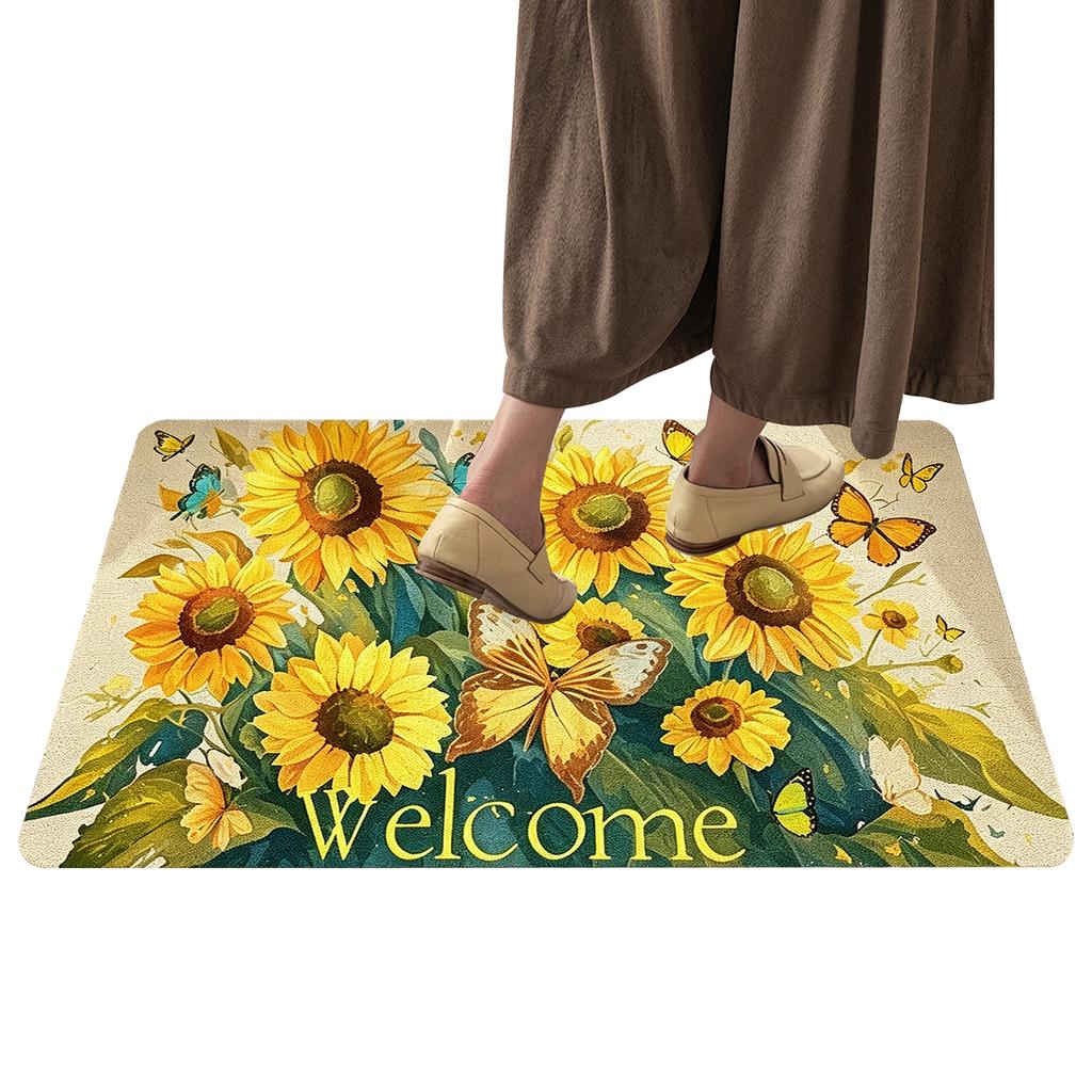 Lemon Print Welcome Doormat Absorbent & Non-Slip Washable Entryway Rug Soft & Comfortable for Front Door Bathroom Kitchen