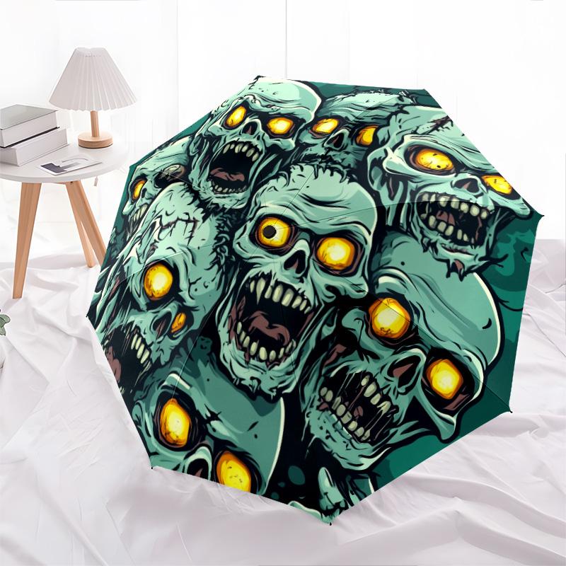 Schädelkopf-Muster, automatischer Klappschirm, tragbares und faltbares Design, 8 Schirmstäbe, ein Weihnachts- oder Geburtstagsgeschenk.