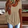 Women's Fashion Loose Three Button Casual Solid Colour Short Sleeve T-Shirt Top