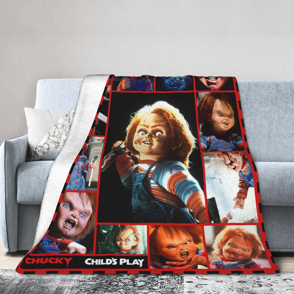 Chucky Horror Movie Knitted Blanket Childs Play Halloween Fuzzy Throw Blanket Home Couch Personalised Soft Warm Bedspread