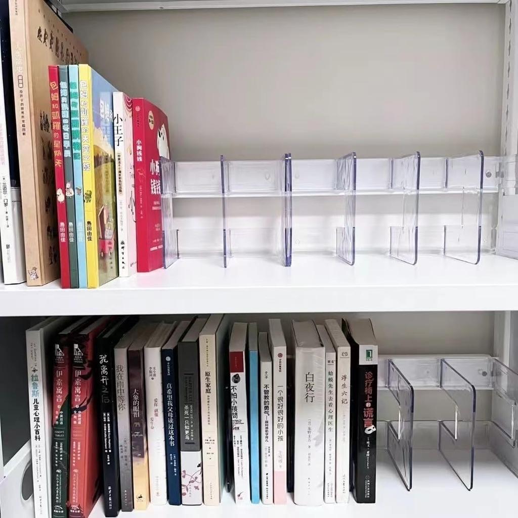 Panavage Clear Book Stand, Desktop Book Stand, Document Organizer, 4 Compartments, Clear Plastic (Set of 2)