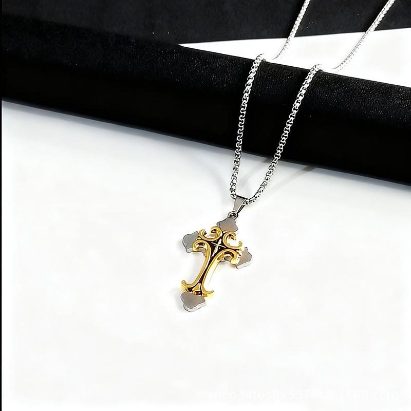 

Retro Rhinestone Cross Pendant Necklace - Diamond-Inlaid Long Chain Choker 3mm Thick - 60cm Steel Chain