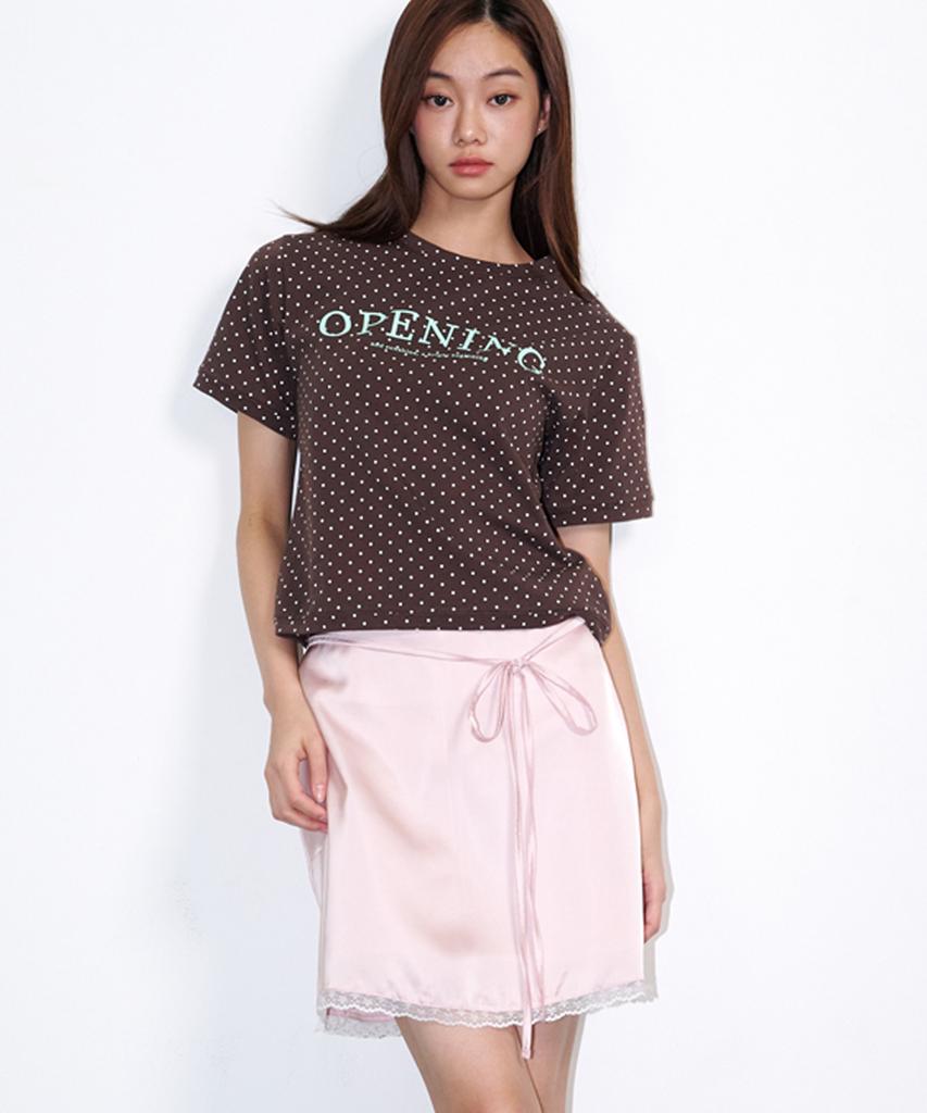 Opening Sunshine Strap Belt Satin Mini Skirt Lace Pink