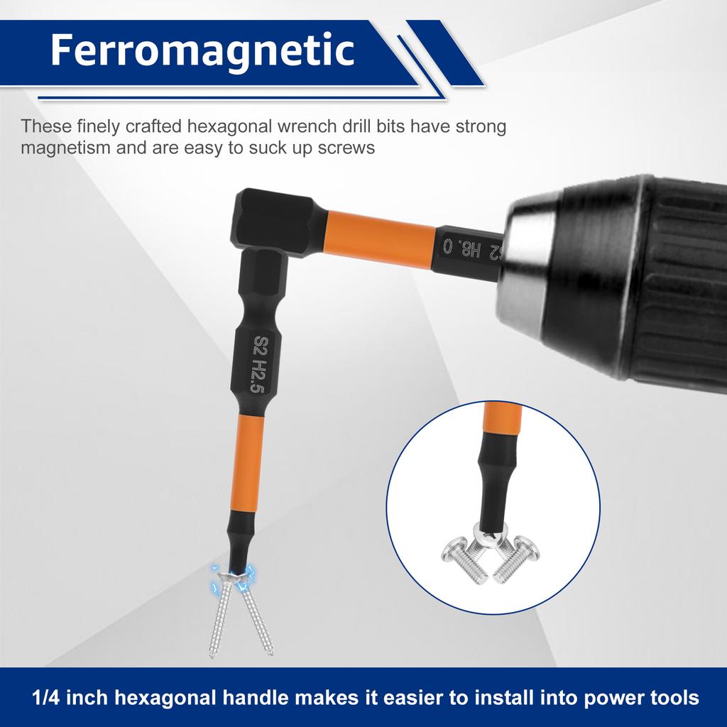 Hex Head Allen Wrench Screwdriver Bit Set SAE Metric 1/4" Hex Shank Magnetic Screw Driver Bit S2 Steel Electric Drill Hand Tools