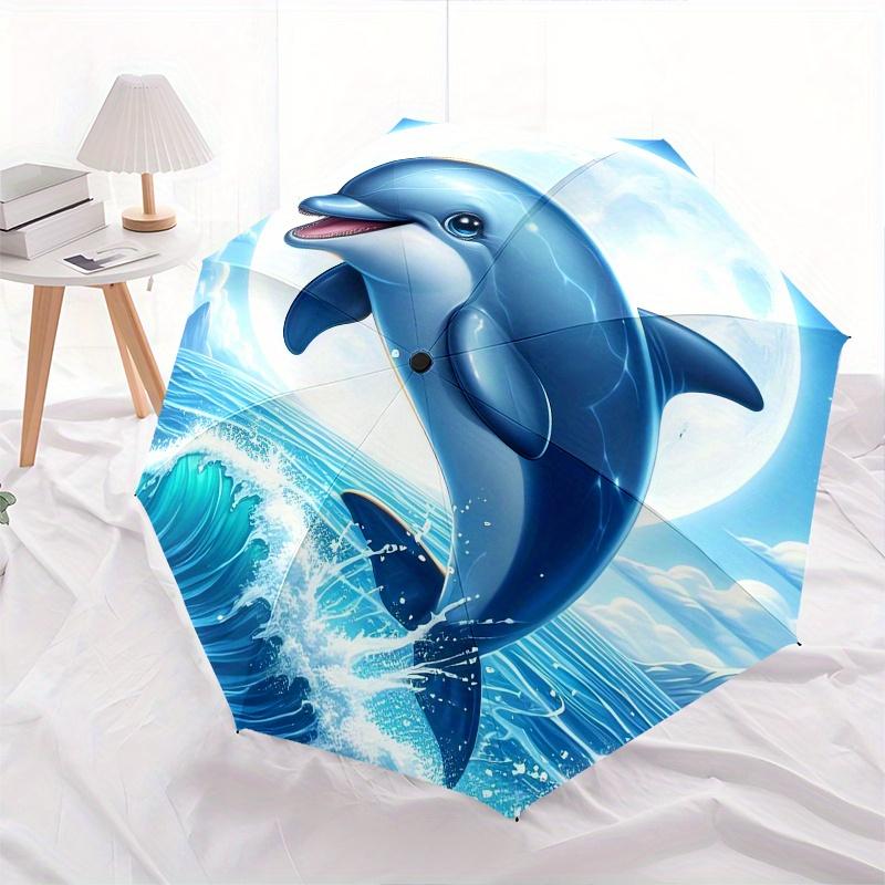 Dolphin Moonlight Theme 8 Bone Hand Automatic Folding Umbrella, Compact and Portable Design, A Perfect Gift for Birthday, Christmas or Busin