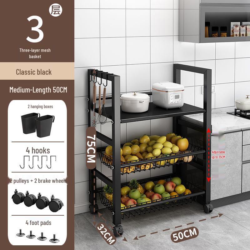 Multi-Layer Kitchen Vegetable & Microwave Storage Rack with Wheels
