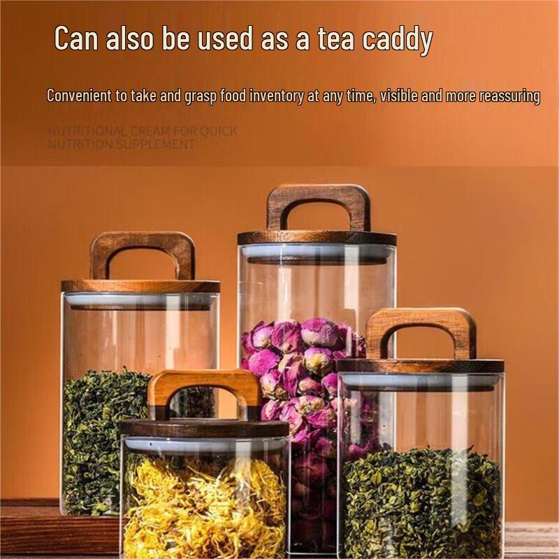 Vintage Glass Food Storage Jar with Wooden Handle