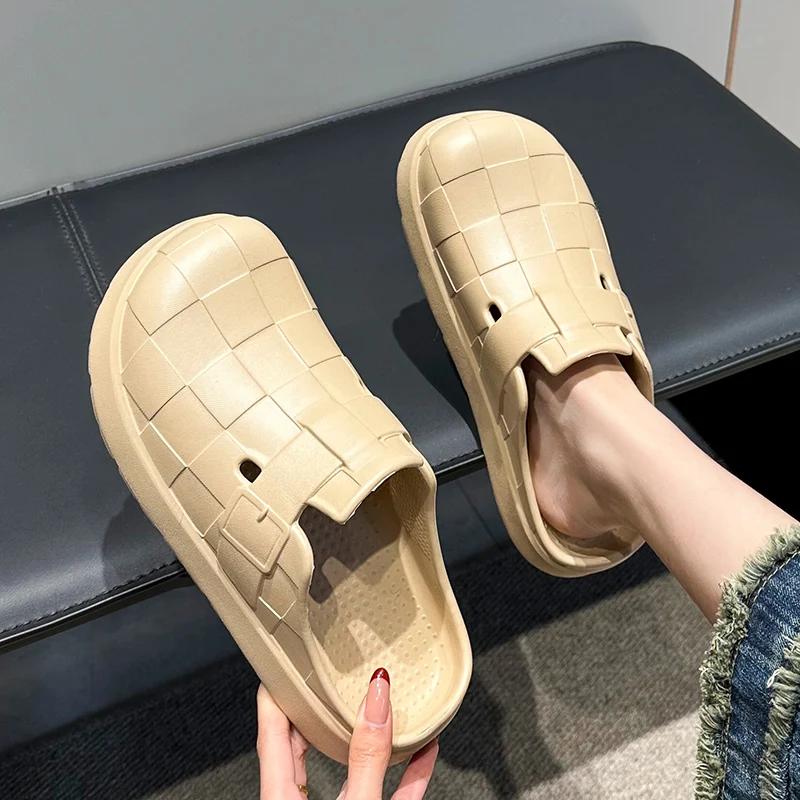 

Fashion Closed Toe Soft Sole Home Slippers Women Summer Lightweigh Non-Slip Indoor Slides Woman Solid Color Flat Heel Beach Shoes Ladies 40-41 хаки