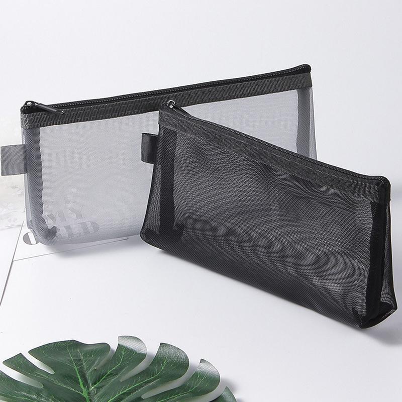 1Pc Clear Mesh Pencil Case Stereoscopic Portable School Supplies Pen Box Bill Storage Bag Zipper Pouch Office Student Pen Bag