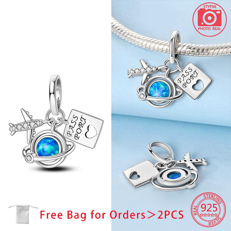 Original Copper Charms Earth Plane Ticket Suitcase Camera Beads Pendant Fit Bracelet Diy Fine Women Jewelry Gift