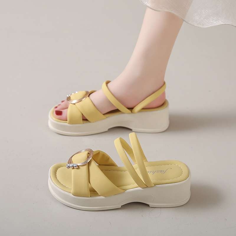 

Fairy style with skirt platform Roman sandals female 2025 summer new fashion two wear maternity cool slippers female 40 жёлтый