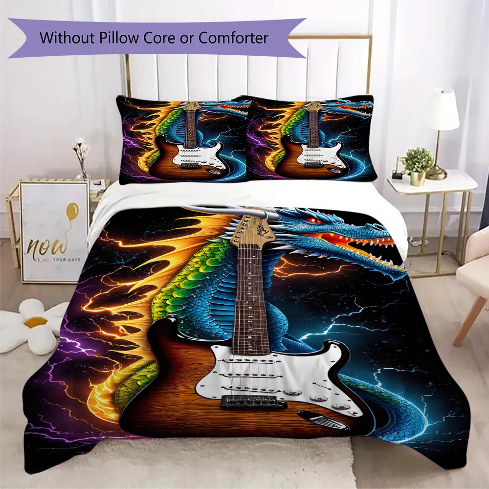 

1PC Electric guitar Theme Bedding Quilt Set Quilt Cover Pillowcase Home Decoration Birthday Gift (1 * duvet cover + 2 * pillowcase, without core)A1 135x200cm