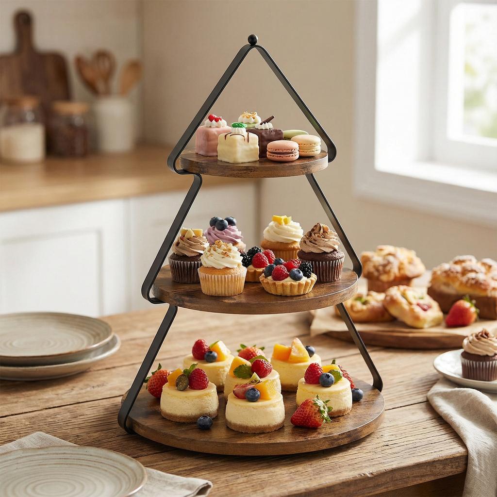 3 Tier Large Tiered Serving Tray Large Capacity Wood Cupcakes Tower Dessert Display Shelves for Wedding/Farmhouse/Kitchen Decor