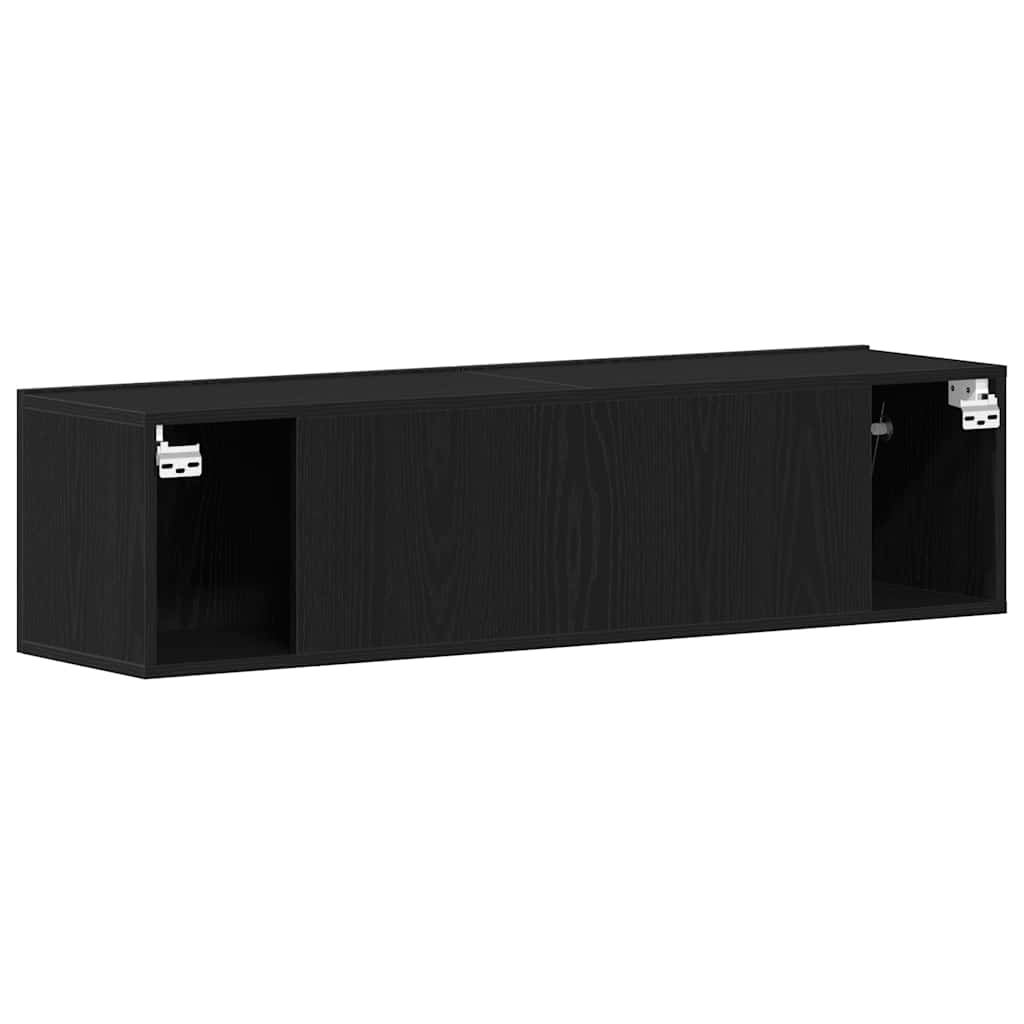 Schwarzer TV-Schrank mit Eichenholzmaserung, wandmontierter dekorativer Aufbewahrungs-TV-Schrank, 120x30x30,5 cm