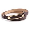 Minimalist Women Leather Belt With Elliptical Flat Buckle For Dress And Jeans