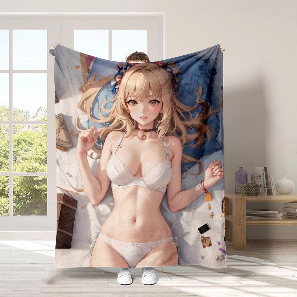 Anime beautiful girl digital-printed polyester Bedroom velvet flannel cover blanket Fleece soft sofa cover blankets for beds
