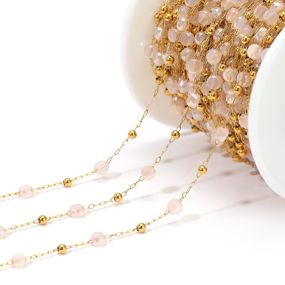 1 Meter Stainless Steel Vacuum Gold Beads Chains with 4mm Crystal Glass for DIY Necklace Findings Craft Bracelets Jewelry Making