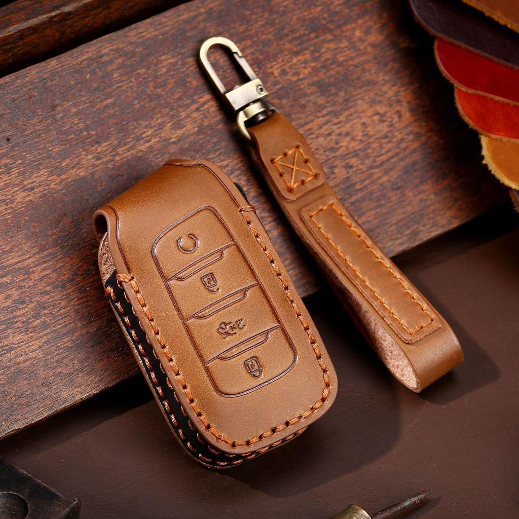 Crazy Horse Leather Key Cover for Changan CS75plus, Oushang X7, Yidong, and CS35