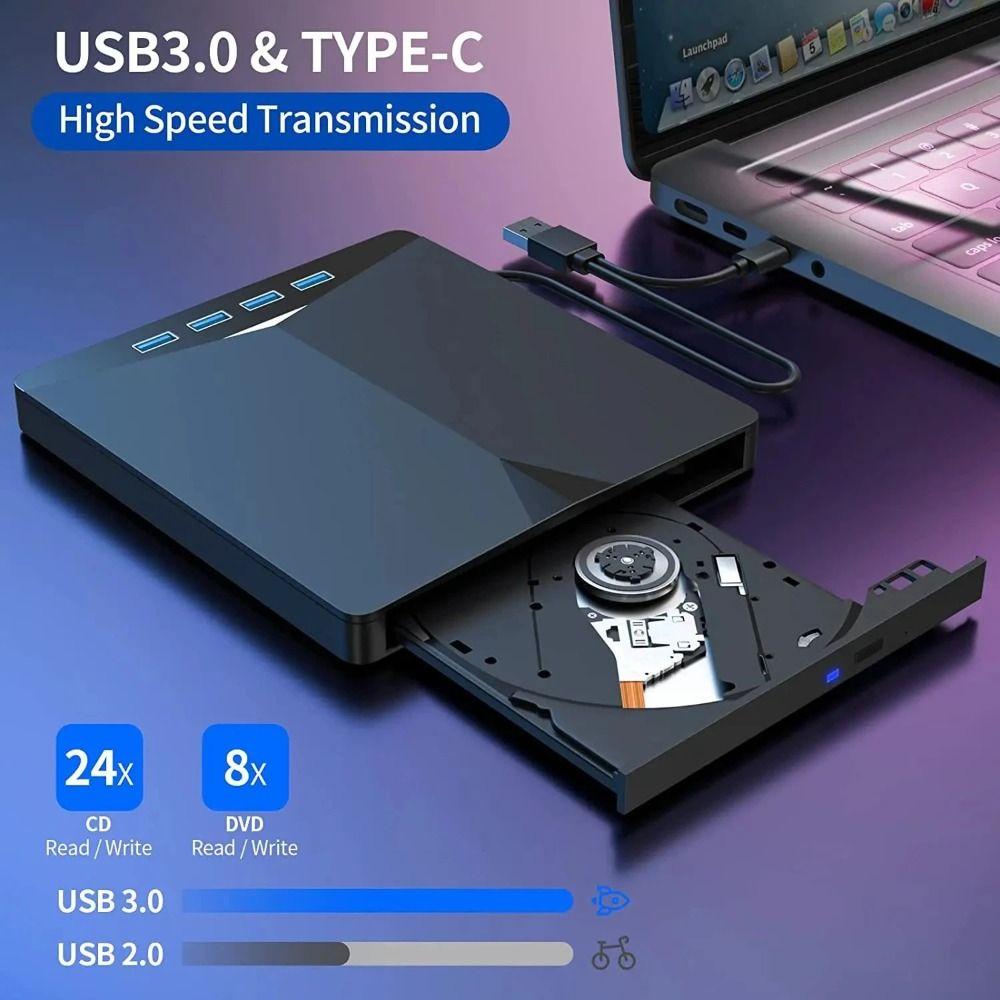 Plug-and-Play Type-C DVD Burner High-Speed Optical Drive 7-in-1 External DVD Drive  Office