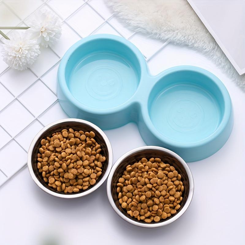 Dvisluoksnis nerūdijančio plieno naminių gyvūnų dubenėlis su plastikiniu pagrindu, tinkamas katėms ir šunims, neslystantis ir patvarus, saldainių spalvų maitinimo indas