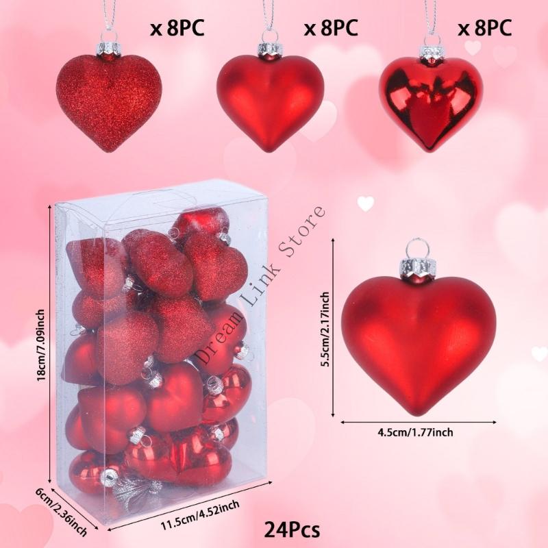 Q1FD Valentinstag Herz-Ornamente Herz-Kugeln Herzförmige Hängedekoration für Valentinsbaum Hochzeitstag