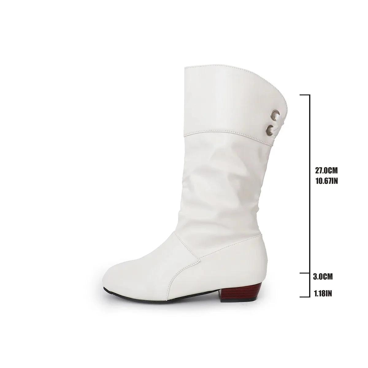 

Fashion Fall Winter Large Size Student Knight Boots Low Heel Round Head Women s Mid-Calf Boot Warm Rubber Material Leisure Style 35 білий