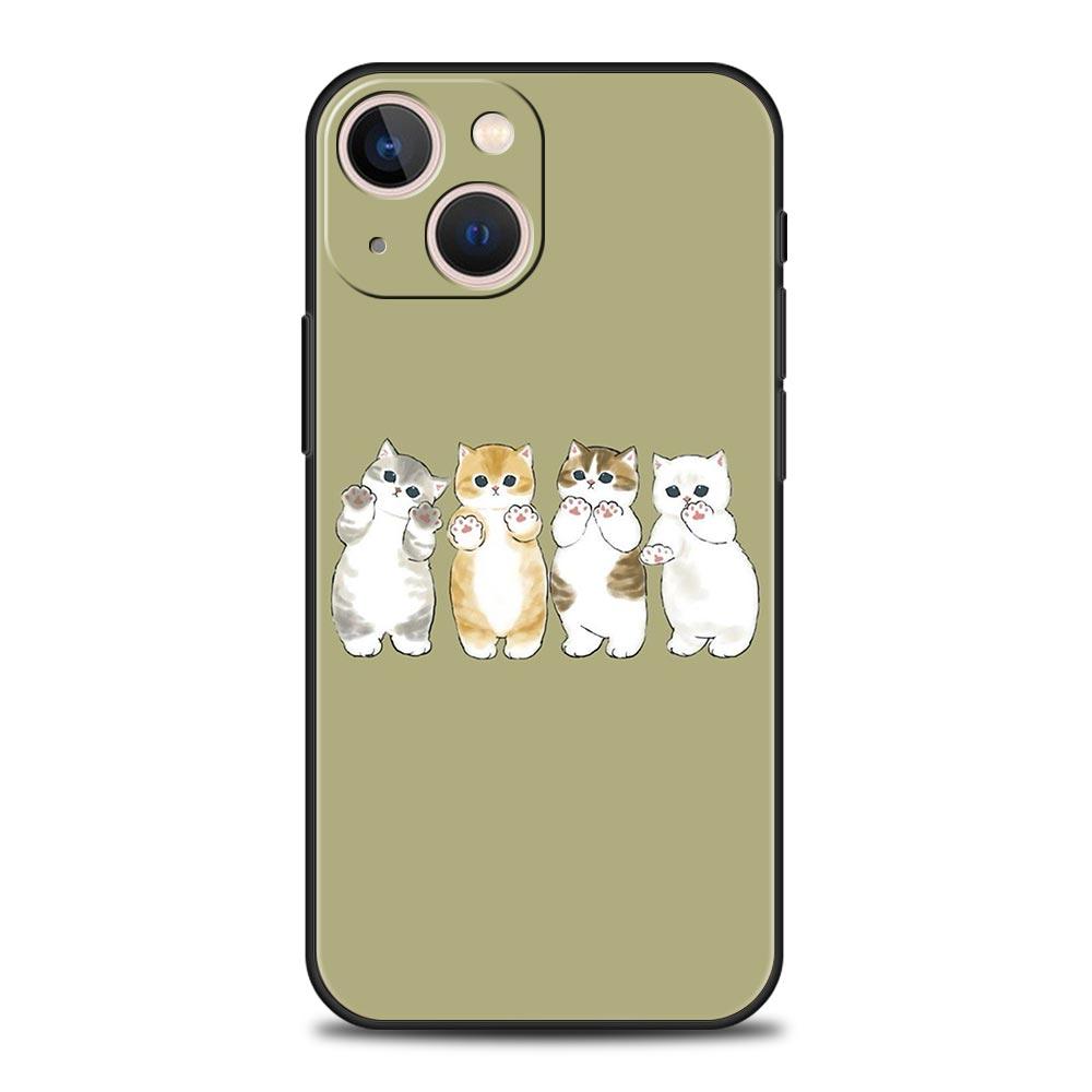 Cute Animals Cat Cartoon Phone Case For iPhone 17 16 15 Pro Max 11 12 13 14 7 8 Plus SE 2020 X XR XS Cover Soft Black