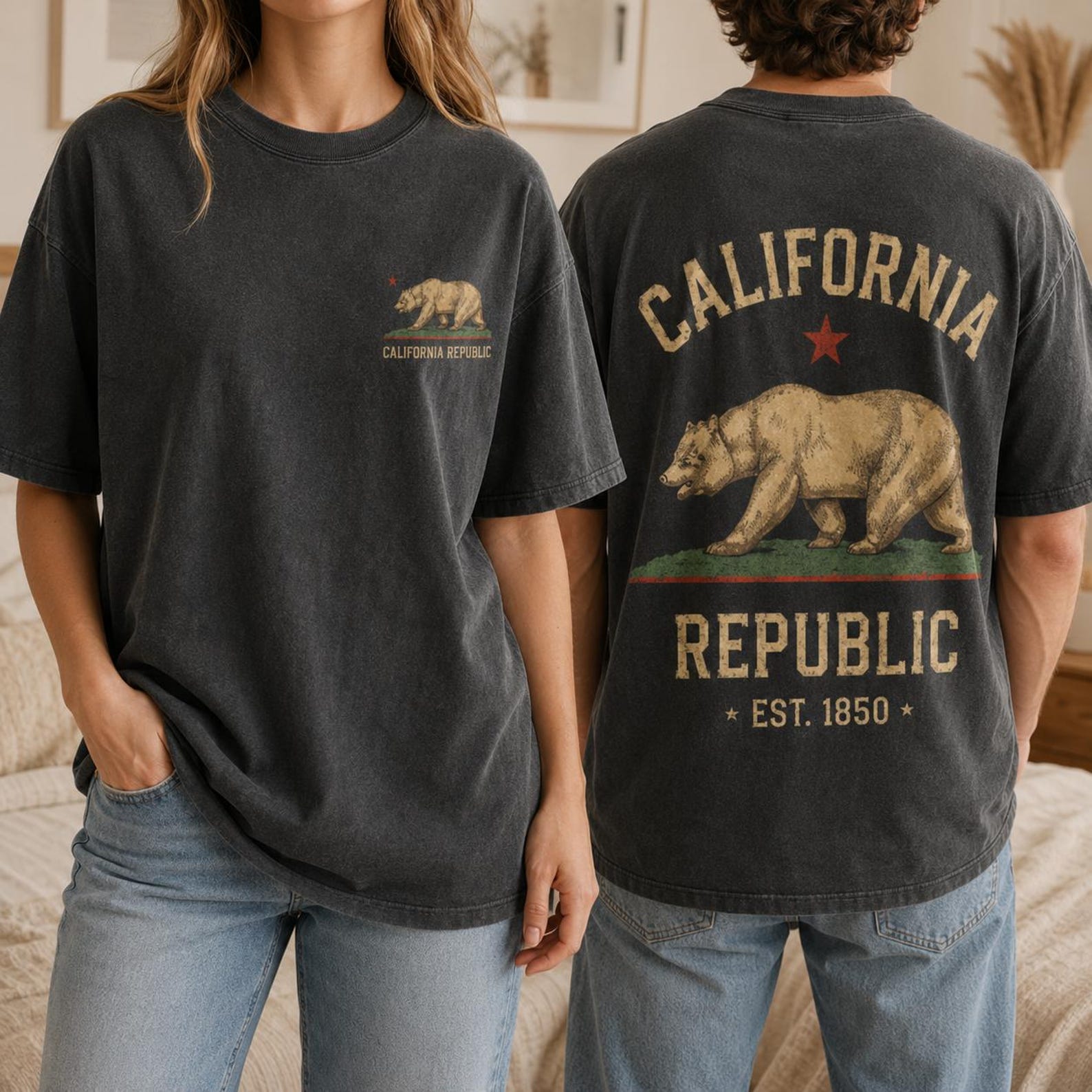 California Republic Bear Flag Comfort Colors T-Shirt, Vintage West Coast Graphic Tee S