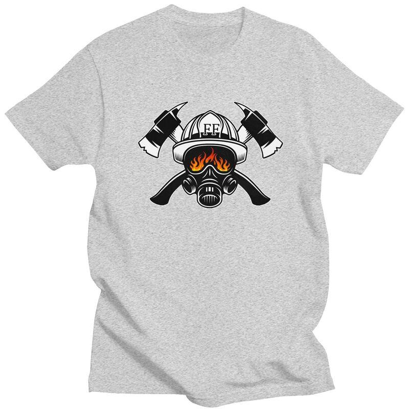 Custom Firefighter Skull T Shirts Men 100 Cotton Tees Fireman Fire Rescue Tshirt ShortSleeve Tshirt