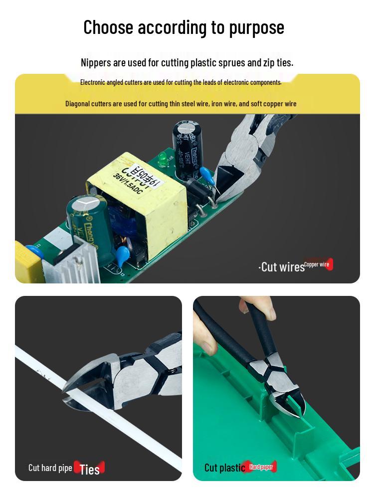 Chrome Vanadium Steel Diagonal Cutting Pliers: Pointed Nose, Flat Mouth, Mini Model for Electronics