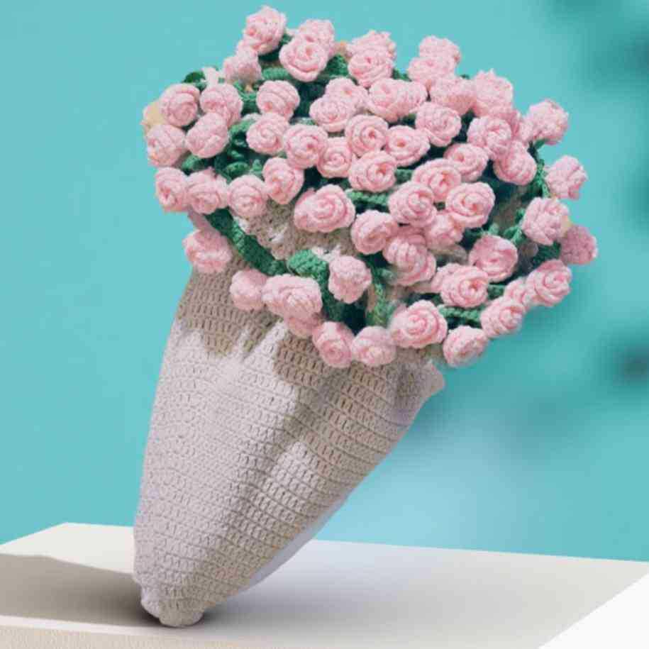 Hand-knitted Rose Bouquet Flower Blanket for Office Naps