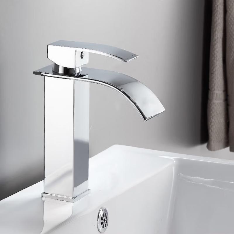 Black Wide-Spout Waterfall Basin Faucet