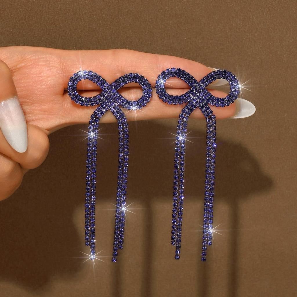 Rhinestone Tassel Bow Dangle Earrings - Elegant & Versatile for Evening Gowns