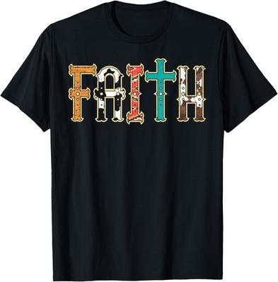 Cowboy Faith Western Print Graphic Tee Casual Cotton Short Sleeve T-Shirt for Men Women