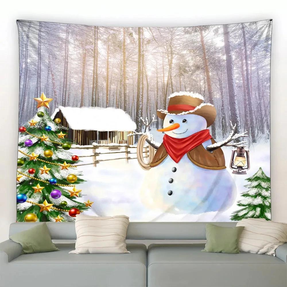 Christmas Cartoon Snowman Snowing Tapestry Living Room Sofa Home Decoration Christmas Gift