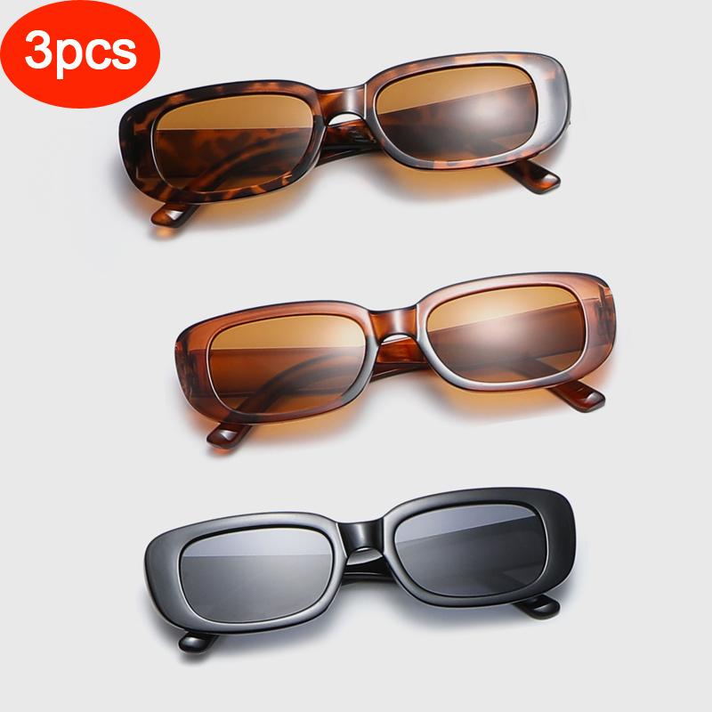 Protective Glasses 2pcs/set Rectangle Frame Sunglasses For Women Men Candy Color Y2K Fashion Sun Glasses Vintage Outdoor Eyewear