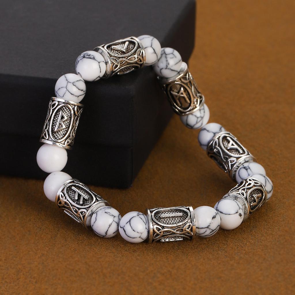 Viking Runes Bracelet for Men 8Mm Lava Obsidian Turquoise Beads Lucky Amulet Norse Jewelry Gift